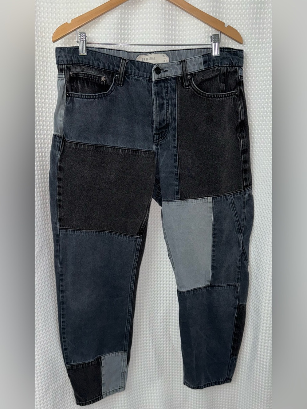 Topman Men’s Patchwork Jeans Size 34 - Black Gray